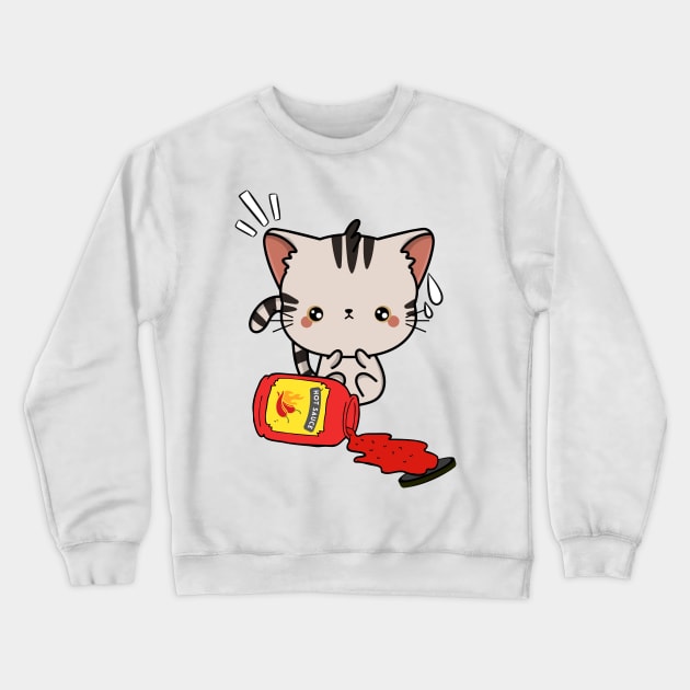 Funny Tabby Cat Spilled Hot Sauce Crewneck Sweatshirt by Pet Station